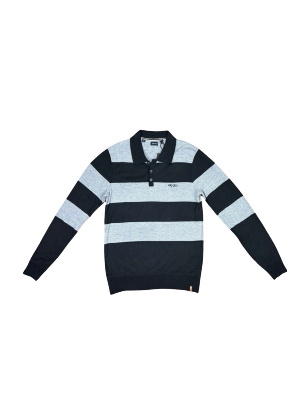 Buffalo David Bitton Striped Long Sleeve Polo - Size  Large - Black / Gray